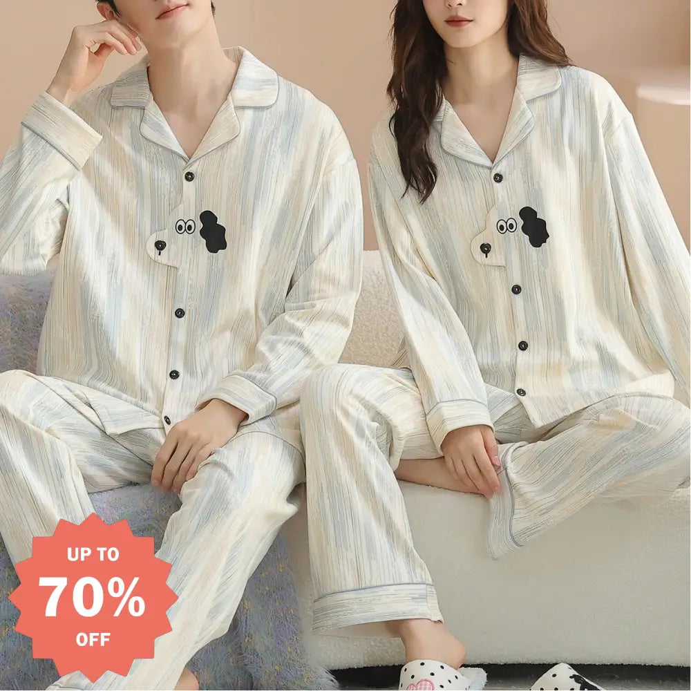 綿 カップル パジャマ 春秋 長袖 男女 カートゥーン かわいい カジュアル ルームウェア セット 全綿 ID2714
