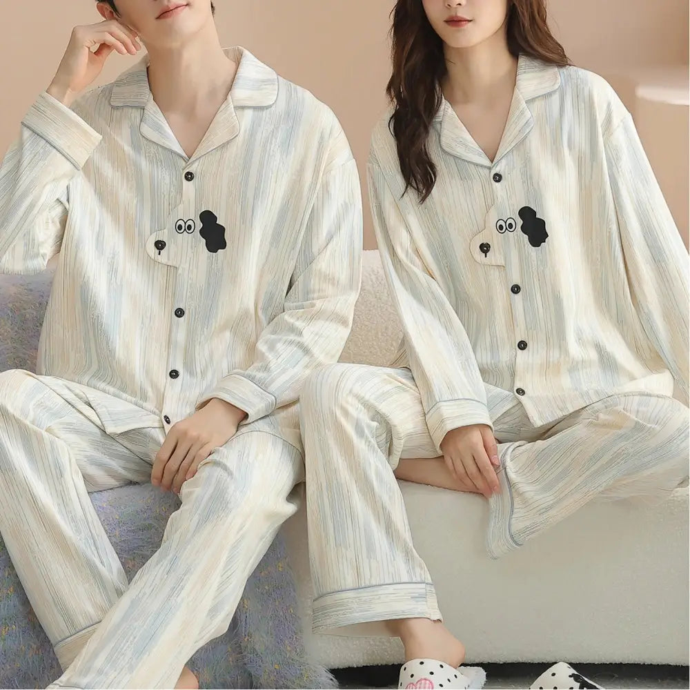 綿 カップル パジャマ 春秋 長袖 男女 カートゥーン かわいい カジュアル ルームウェア セット 全綿 ID2714