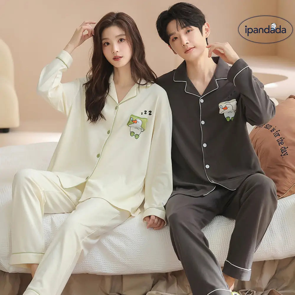 綿 カップル パジャマ 春秋 長袖 男女 カートゥーン かわいい カジュアル ルームウェア セット 全綿 ID2714