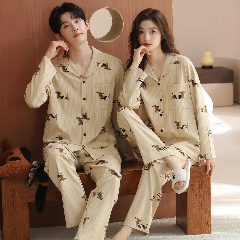 綿 カップル パジャマ 春秋 長袖 男女 カートゥーン かわいい カジュアル ルームウェア セット 全綿 ID2714 タイプ⑧ / レディースＭ