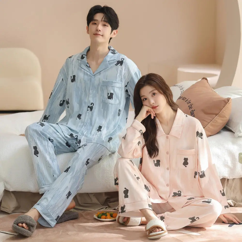 綿 カップル パジャマ 春秋 長袖 男女 カートゥーン かわいい カジュアル ルームウェア セット 全綿 ID2714 タイプ⑥ / レディースＭ