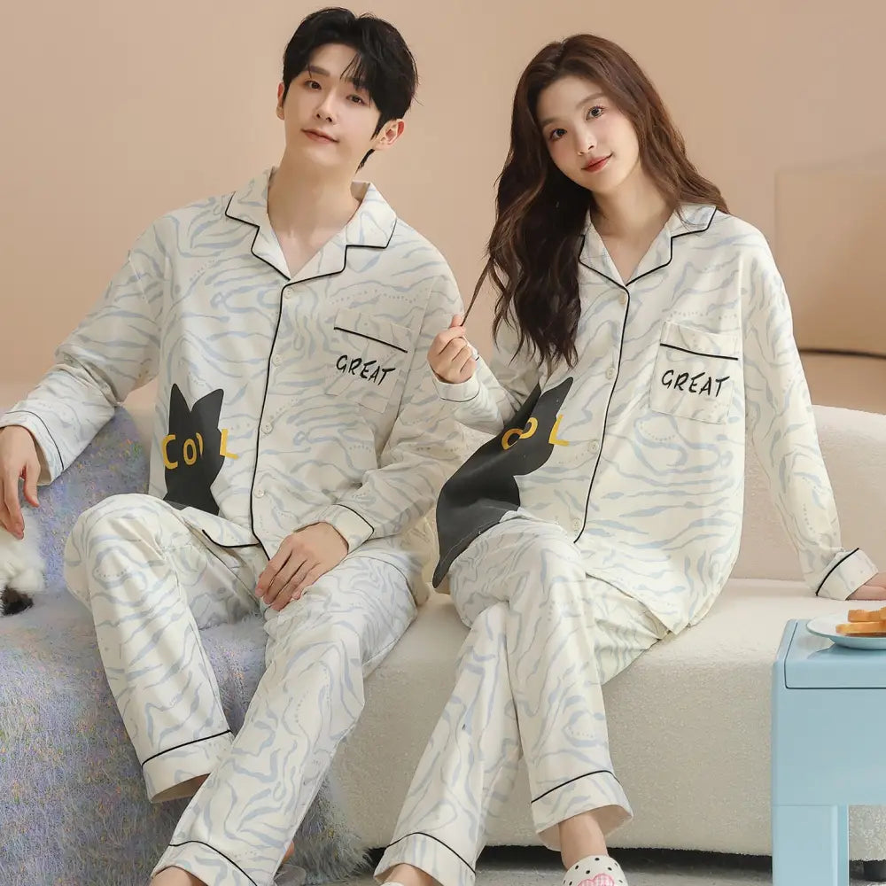 綿 カップル パジャマ 春秋 長袖 男女 カートゥーン かわいい カジュアル ルームウェア セット 全綿 ID2714 タイプ④ / レディースＭ