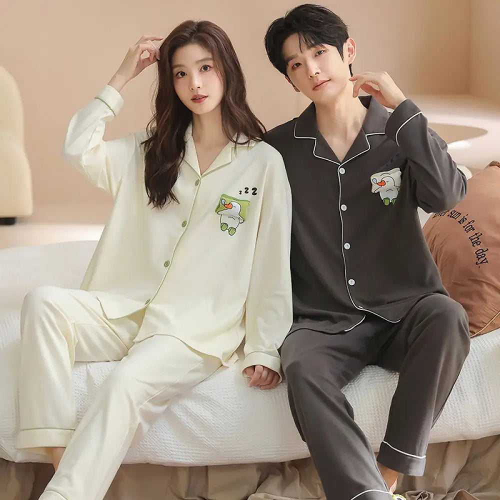 綿 カップル パジャマ 春秋 長袖 男女 カートゥーン かわいい カジュアル ルームウェア セット 全綿 ID2714 タイプ③ / レディースＭ