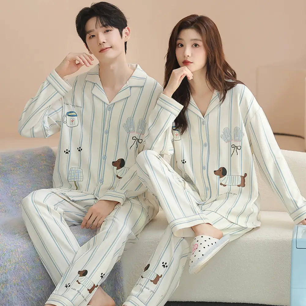 綿 カップル パジャマ 春秋 長袖 男女 カートゥーン かわいい カジュアル ルームウェア セット 全綿 ID2714 タイプ② / レディースＭ