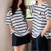 ID1769 綿 パジャマセット 夏用 カップル 男女兼用 ゆったりサイズ 通気性抜群 外出着OK 吸汗速乾 お得セール中