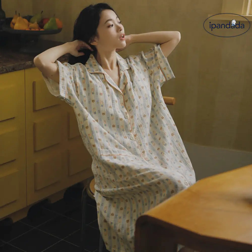 ID650 母の日ギフト パジャマ 綿 100% しわ 加工 マタニティ 授乳 対応 ロング ワンピース ガーゼ 夏 半袖 小花 柄 産後 入院 着 妊婦 検診 ワンピース マタニティ＞マタニティウェア