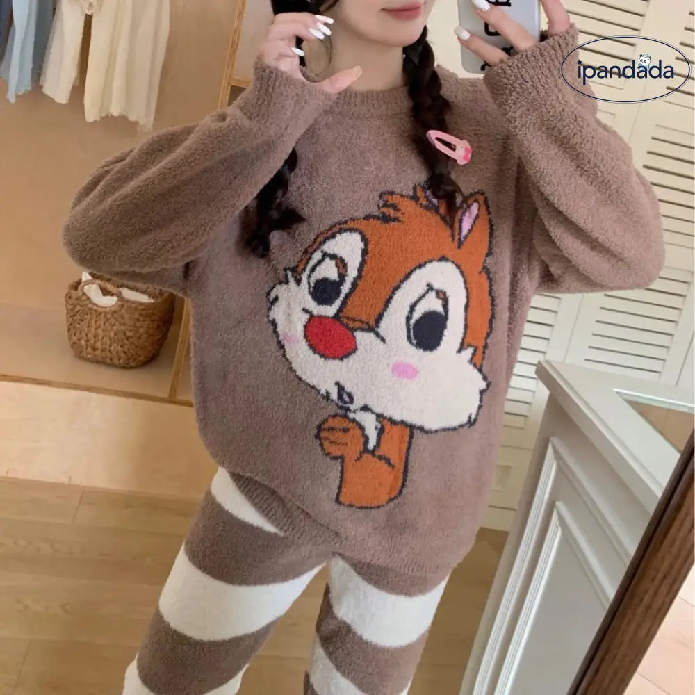 秋冬 ふわふわ 厚手 ゆったり カップル ルームウェア パジャマ セット ID3065