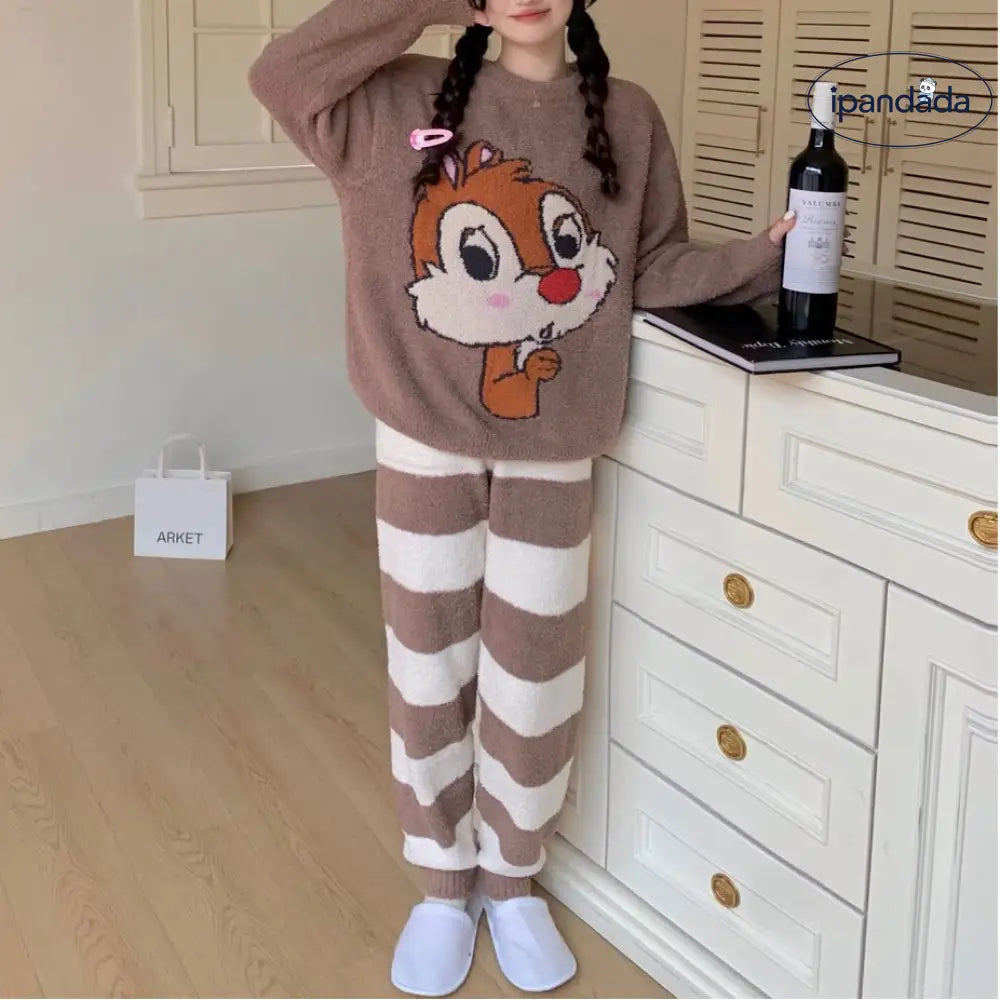 秋冬 ふわふわ 厚手 ゆったり カップル ルームウェア パジャマ セット ID3065