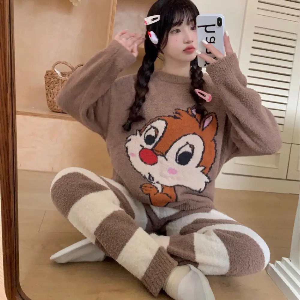 秋冬 ふわふわ 厚手 ゆったり カップル ルームウェア パジャマ セット ID3065 コーヒー / レディースフリー