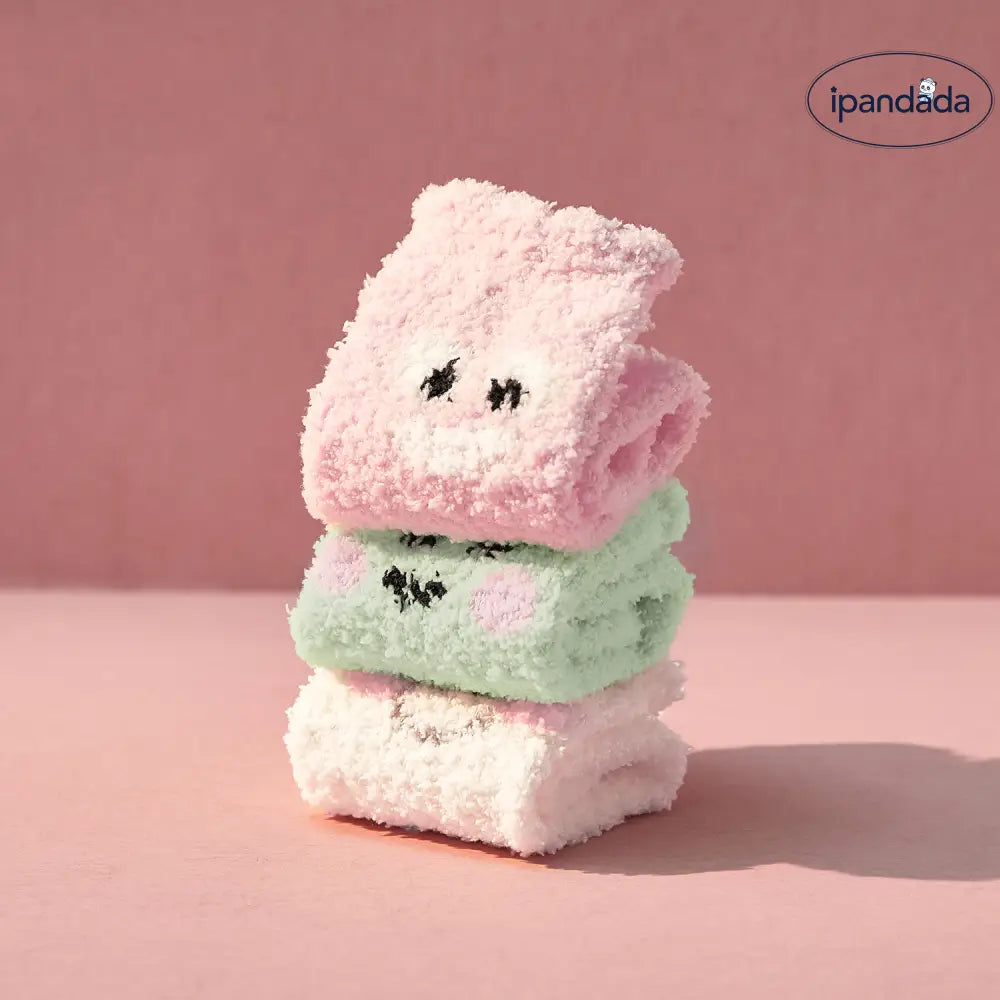 ミドルソックス レディース 冬用 フリース 保温 新作 可愛い レディース ソックス セット 暖かい あったか クリスマスプレゼント ID3159 ホワイト+ピンク＋グリーン / フリー インテリア雑貨＞ファッション雑貨