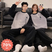 ミッキー カップル パジャマ ビーズファー ラウンドネック 甘い キャラクター フリース裏起毛 厚手 珊瑚フリース 保温 外出可 セットアップ 暖かい 柔らかい ID2695