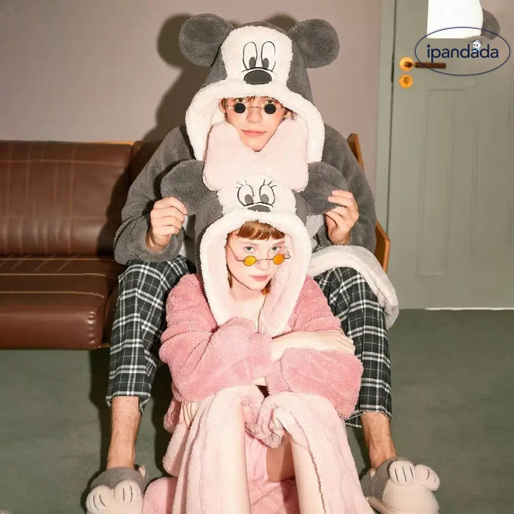 ミッキー カップル ルームウェア 冬用 着る毛布 もこもこ ロングガウン 男女兼用 あったか フード付き ペアパジャマ 可愛い 部屋着 ふわふわ 彼氏 彼女 クリスマスプレゼント 人気 カップル クリスマス ギフト ID3344