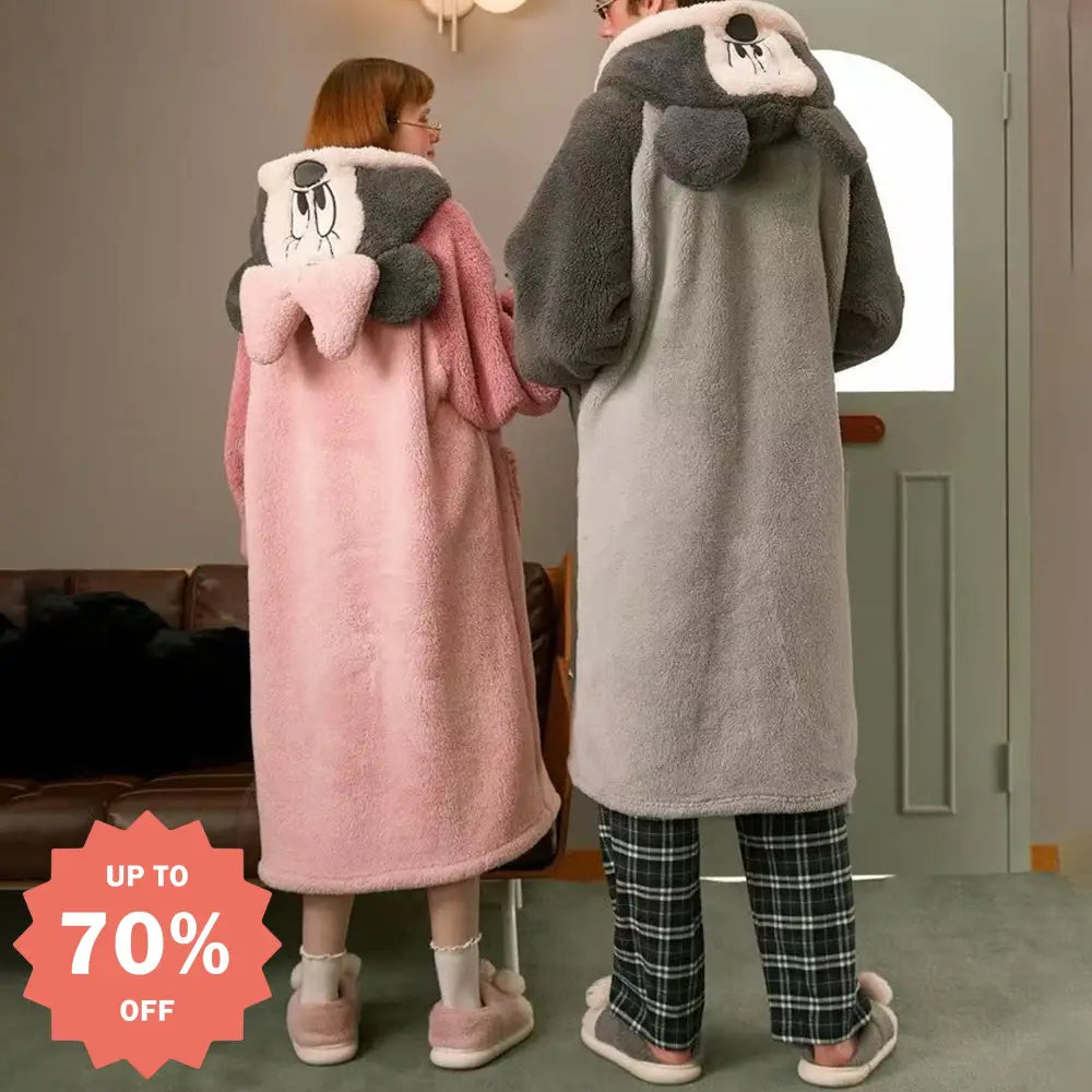 ミッキー カップル ルームウェア 冬用 着る毛布 もこもこ ロングガウン 男女兼用 あったか フード付き ペアパジャマ 可愛い 部屋着 ふわふわ 彼氏 彼女 クリスマスプレゼント 人気 カップル クリスマス ギフト ID3344