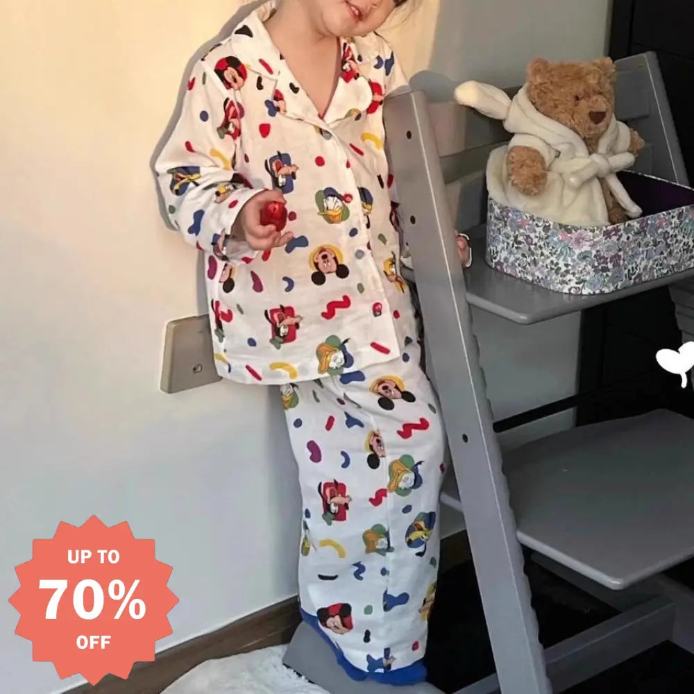 ミッキー 子供 ルームウェア セット 春秋 長袖 部屋着 寝間着 ベビー キッズ 肌着 男の子 女の子 かわいい 2点セット 肌に優しい ID4111 ベビー＆キッズ