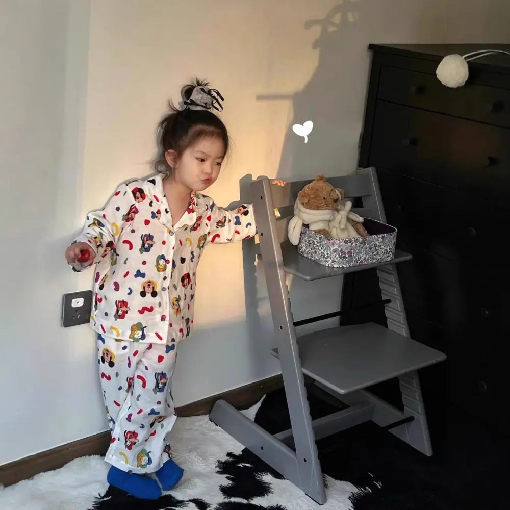 ミッキー 子供 ルームウェア セット 春秋 長袖 部屋着 寝間着 ベビー キッズ 肌着 男の子 女の子 かわいい 2点セット 肌に優しい ID4111 女の子用 / 100cm ベビー＆キッズ