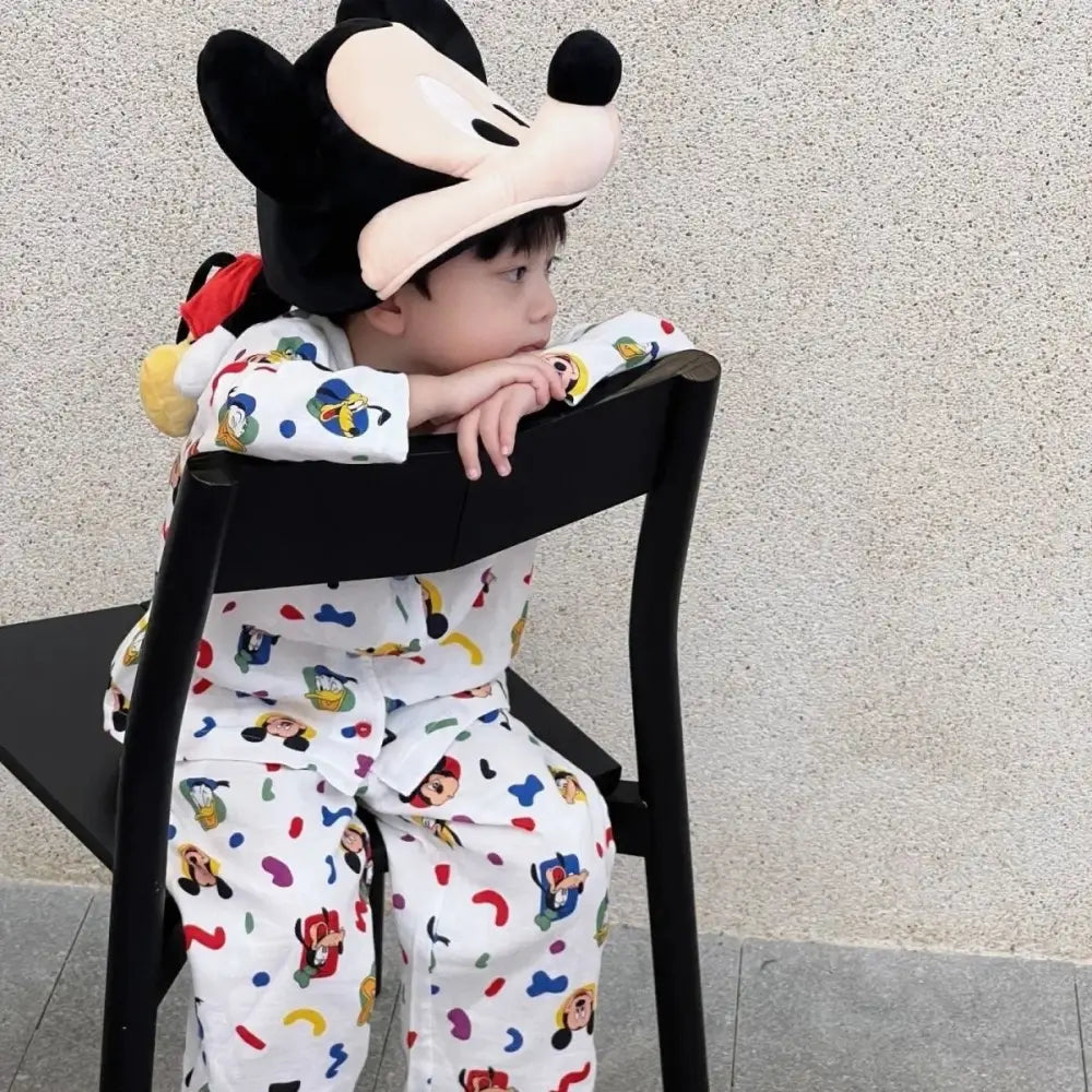 ミッキー 子供 ルームウェア セット 春秋 長袖 部屋着 寝間着 ベビー キッズ 肌着 男の子 女の子 かわいい 2点セット 肌に優しい ID4111 男の子用 / 100cm ベビー＆キッズ