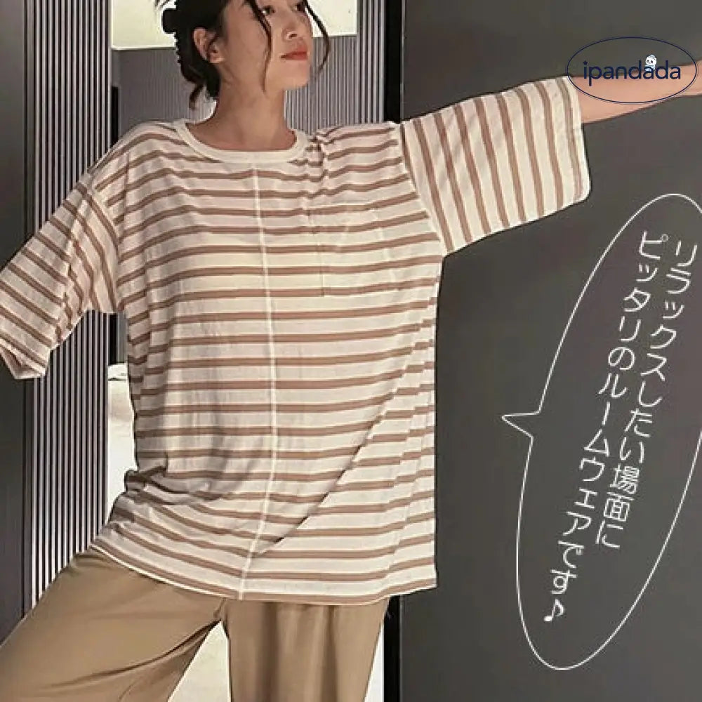 敏感肌に最適！パジャマ ルームウェア 半袖 レディース メンズ 男女兼用 綿 天竺ニット おしゃれ ボーダー 上下セット ペアセット シャツ   リラックス 肌に優しい 綿100 部屋着 吸汗 通気 春用 夏用 秋用 ID1948