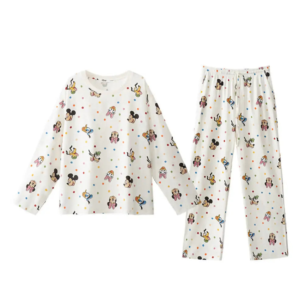 モダール コットン カートゥーン 可愛い プルオーバー 長袖 大人 かわいい おしゃれ パジャマ ルームウェア 二点セット 女性 春秋 ID4360 タイプ① / M レディース＞セットアップ