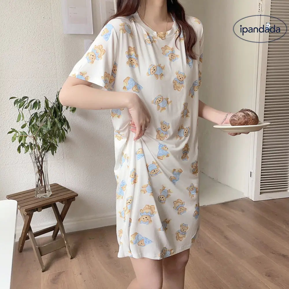 ID1515 モダールコットン かわいいくまさん カジュアル パジャマ ラウンドネック 半袖 ガールズホームウェア