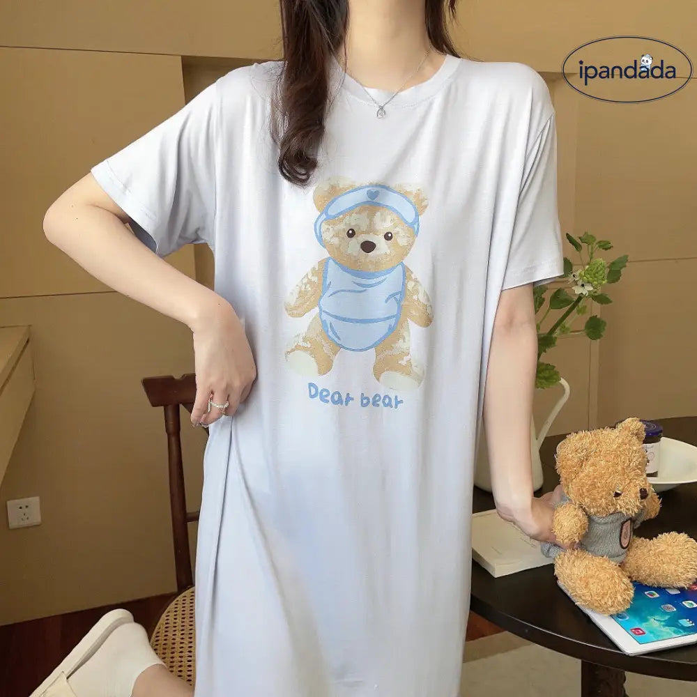 ID1515 モダールコットン かわいいくまさん カジュアル パジャマ ラウンドネック 半袖 ガールズホームウェア