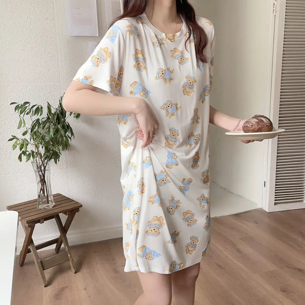 ID1515 モダールコットン かわいいくまさん カジュアル パジャマ ラウンドネック 半袖 ガールズホームウェア タイプ① / フリー レディース＞セットアップ