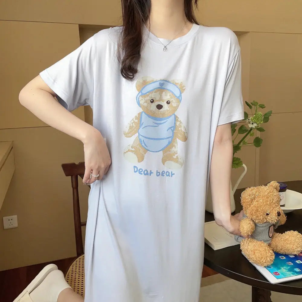 ID1515 モダールコットン かわいいくまさん カジュアル パジャマ ラウンドネック 半袖 ガールズホームウェア タイプ④ / フリー レディース＞セットアップ