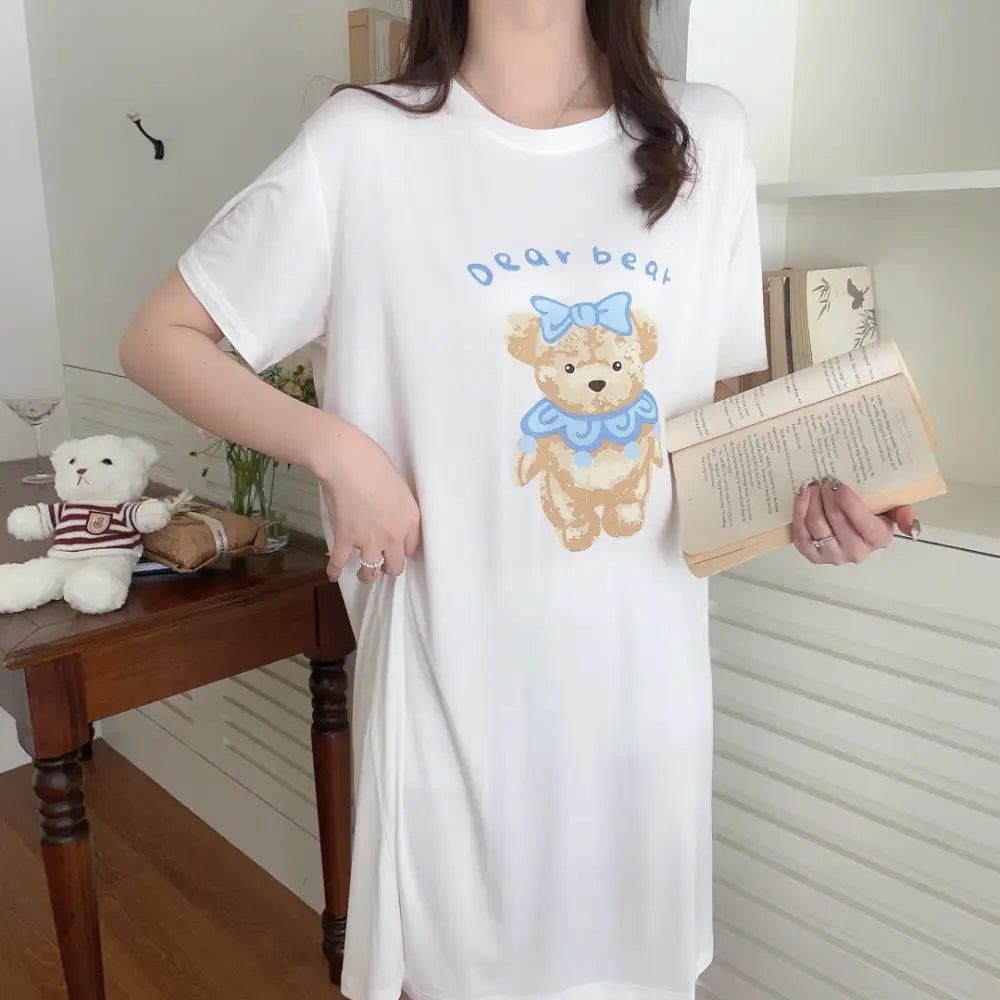 ID1515 モダールコットン かわいいくまさん カジュアル パジャマ ラウンドネック 半袖 ガールズホームウェア タイプ③ / フリー レディース＞セットアップ