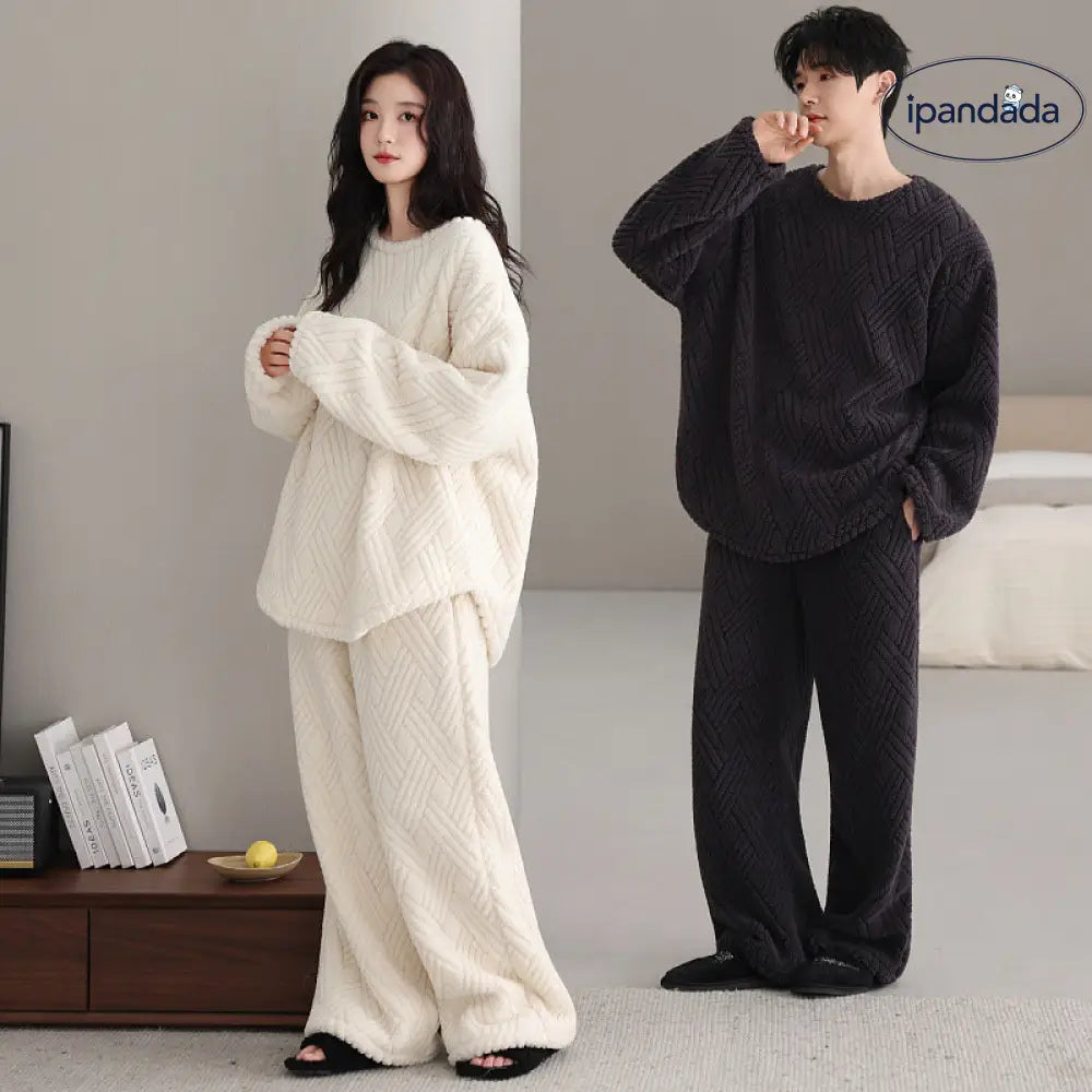 もこもこ フリース パジャマ 上下セット 冬用 あったか ルームウェア レディース メンズ ふわふわ 韓国風 シンプル 部屋着 リラックスウェア 保温 家族ギフト クリスマスプレゼント レディース ギフト ホリデー限定 ID3350