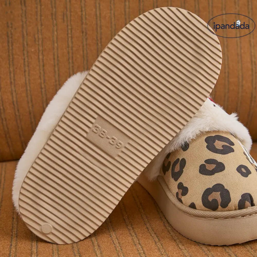 もこもこ スリッパ レディース 冬用 履きやすい フリース 保温 ヒョウ柄 可愛い 居家用 コットン モカシン 暖かい あったか ID3160 インテリア雑貨＞ファッション雑貨