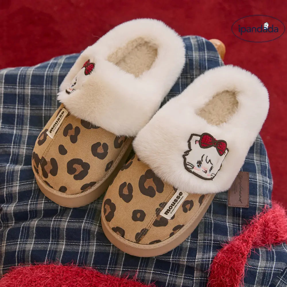 もこもこ スリッパ レディース 冬用 履きやすい フリース 保温 ヒョウ柄 可愛い 居家用 コットン モカシン 暖かい あったか ID3160 インテリア雑貨＞ファッション雑貨
