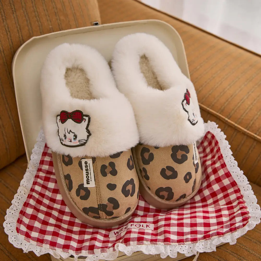 もこもこ スリッパ レディース 冬用 履きやすい フリース 保温 ヒョウ柄 可愛い 居家用 コットン モカシン 暖かい あったか ID3160 インテリア雑貨＞ファッション雑貨