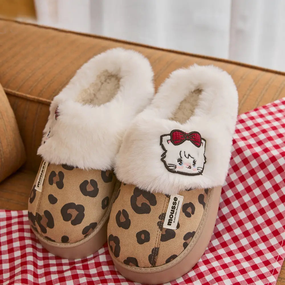 もこもこ スリッパ レディース 冬用 履きやすい フリース 保温 ヒョウ柄 可愛い 居家用 コットン モカシン 暖かい あったか ID3160 写真通り / 23-23.5cm インテリア雑貨＞ファッション雑貨