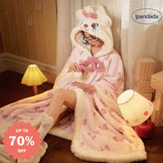 もこもこ ワンピース 柔らかい 猫耳 防寒 秋冬春 部屋着 寝巻き 可愛い ルームウェア 大人用 着る毛布 耳付き 前開き ピンク / M レディース＞ワンピース