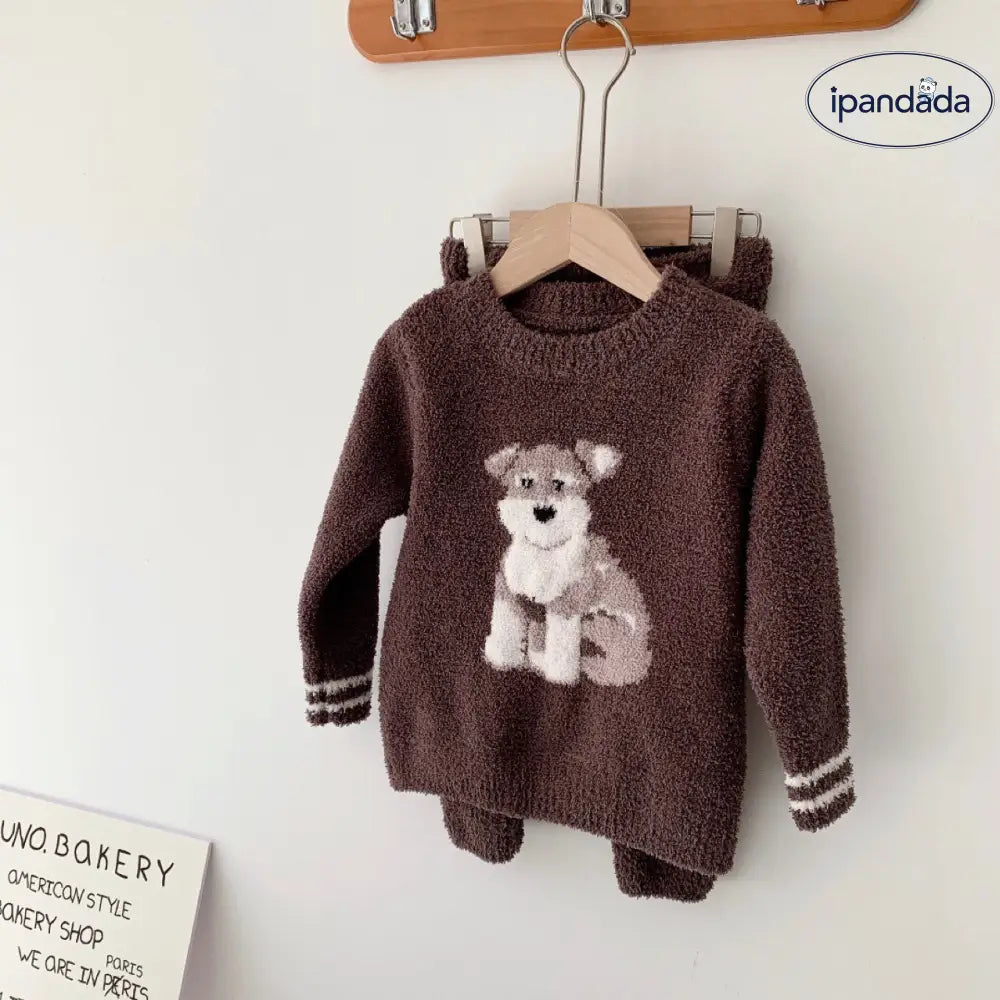 子供 男の子 冬用 ふわふわ シュナウザー ルームウェア パジャマ セット ID2983