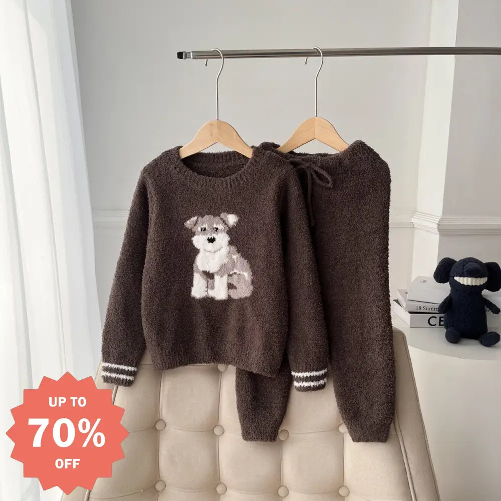 子供 男の子 冬用 ふわふわ シュナウザー ルームウェア パジャマ セット ID2983