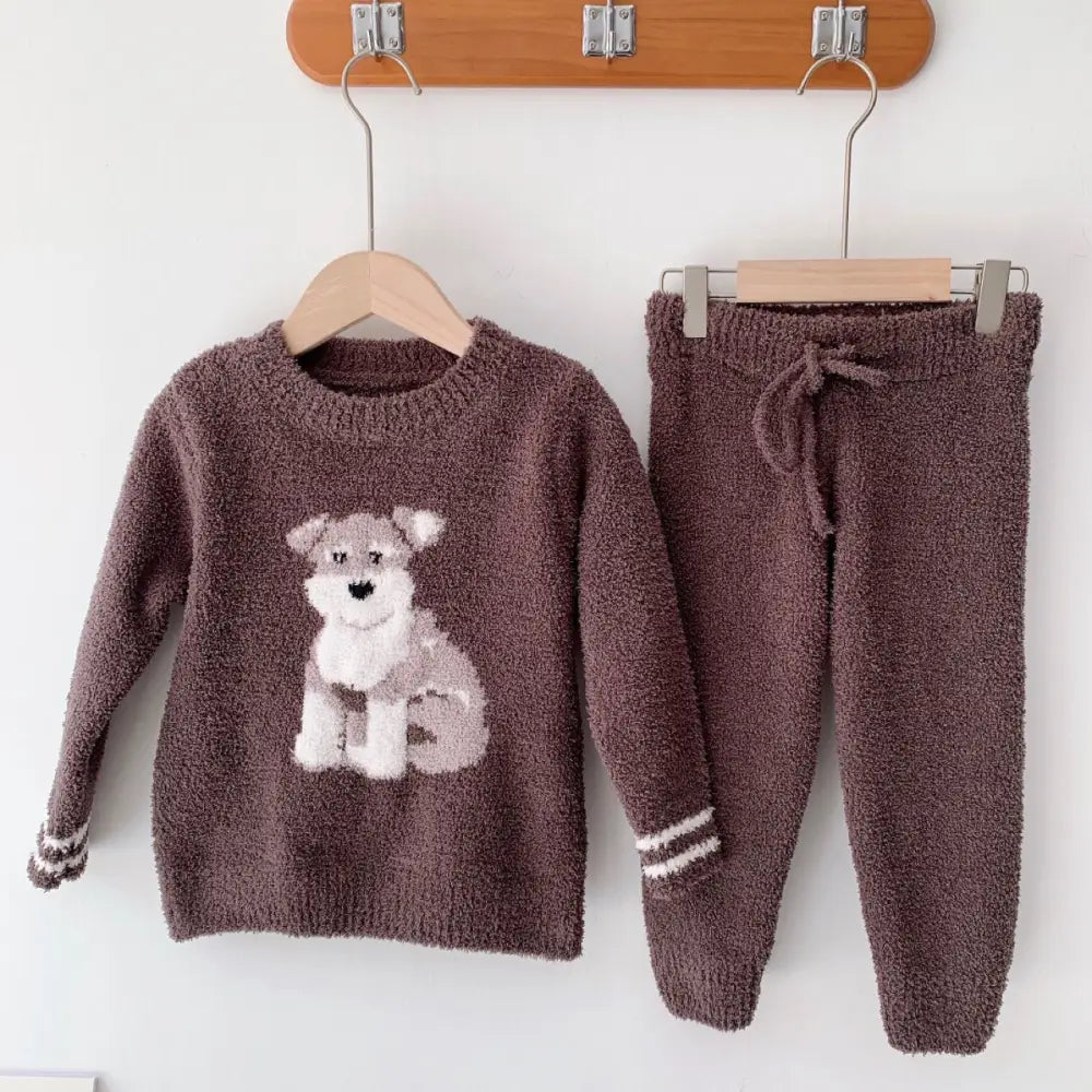 子供 男の子 冬用 ふわふわ シュナウザー ルームウェア パジャマ セット ID2983 写真通り / XS