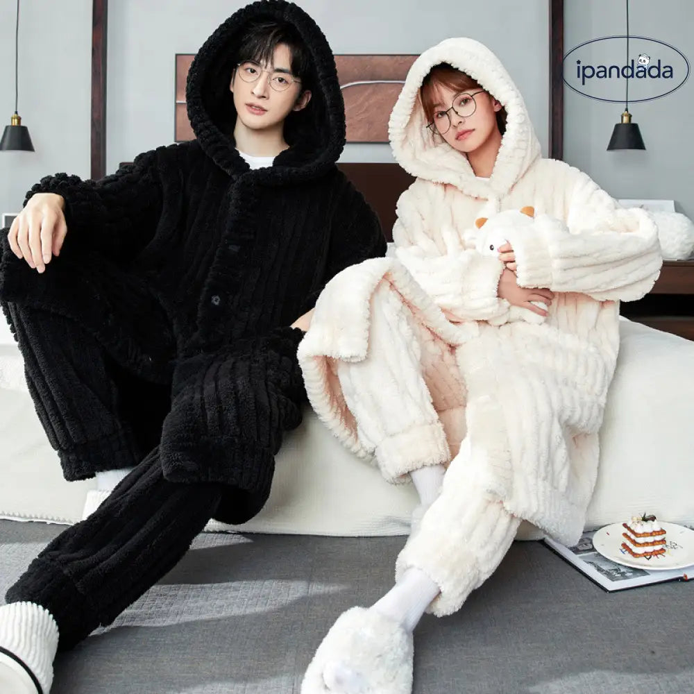 モコモコパジャマ レディース ペア パジャマ 冬 無地 ルームウェア もこもこ 着ぐるみ パジャマ 大人用 前開き フリース ナイトガウン カップル ペア 暖かい ペアパジャマ メンズ カップル 秋冬 夫婦 フード付き 結婚祝い ナイトウェア 修学旅行 寝間着 部屋着 カップル ペア ID2900