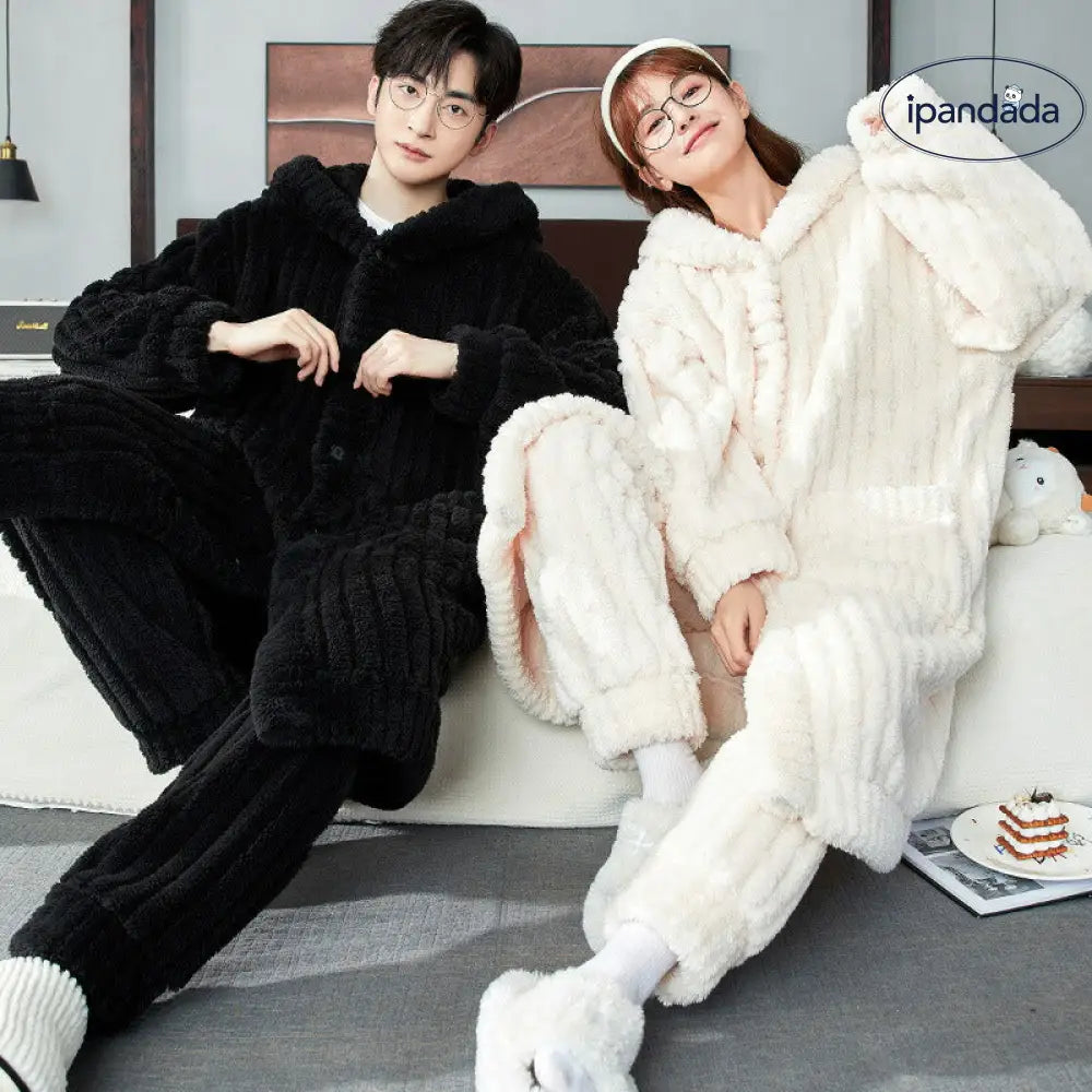 モコモコパジャマ レディース ペア パジャマ 冬 無地 ルームウェア もこもこ 着ぐるみ パジャマ 大人用 前開き フリース ナイトガウン カップル ペア 暖かい ペアパジャマ メンズ カップル 秋冬 夫婦 フード付き 結婚祝い ナイトウェア 修学旅行 寝間着 部屋着 カップル ペア ID2900