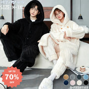 モコモコパジャマ レディース ペア パジャマ 冬 無地 ルームウェア もこもこ 着ぐるみ パジャマ 大人用 前開き フリース ナイトガウン カップル ペア 暖かい ペアパジャマ メンズ カップル 秋冬 夫婦 フード付き 結婚祝い ナイトウェア 修学旅行 寝間着 部屋着 カップル ペア ID2900