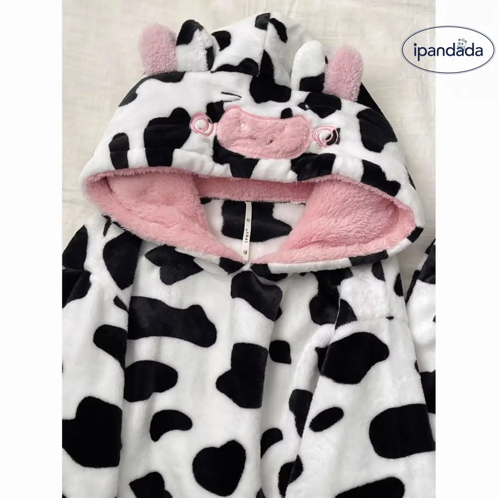 奶牛 珊瑚フリース パジャマ レディース 秋冬 フリース裏起毛 厚手 かわいい フランネル ホームウェア セットアップ 暖かい 柔らかい 保温 快適 おしゃれ ルームウェア 自宅用 リラックス レディース用 着心地 ナチュラル ゆったり　ID2486