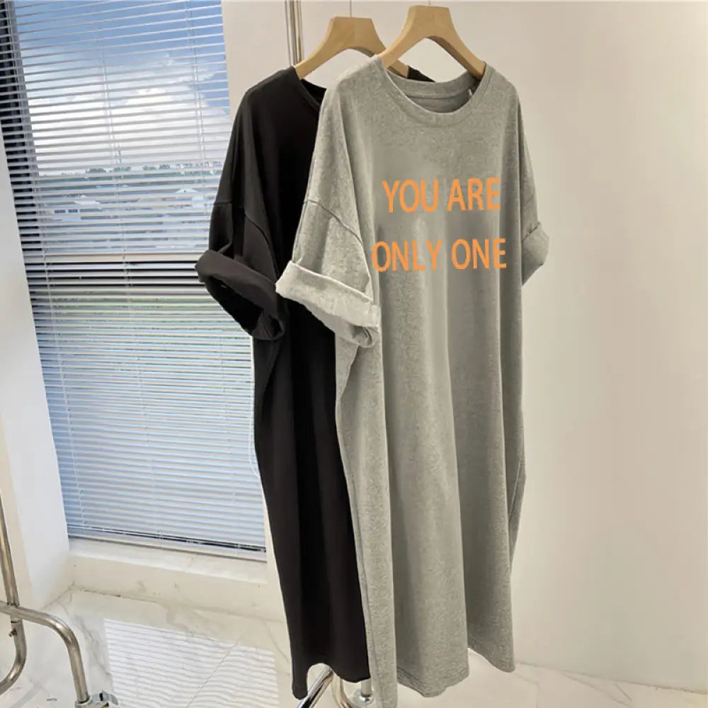 ID847 ナイトドレス レディース 夏 新作 レタープリント 韓国風 ルーズ 半袖 ロング丈 膝下 外出対応 ホームウェア ルームウェア 部屋着 タイプ③ / S レディース＞ワンピース