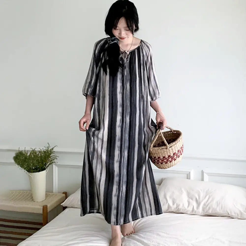 ID845 ナイトドレス レディース 夏用 綿シフォン 薄手 バタフライストラップ 和風テイスト 外出対応 ホームウェア ルームウェア 部屋着 涼感 通気性抜群 洗濯可能 アジアンデザイン タイプ⑤ / フリー レディース＞ワンピース
