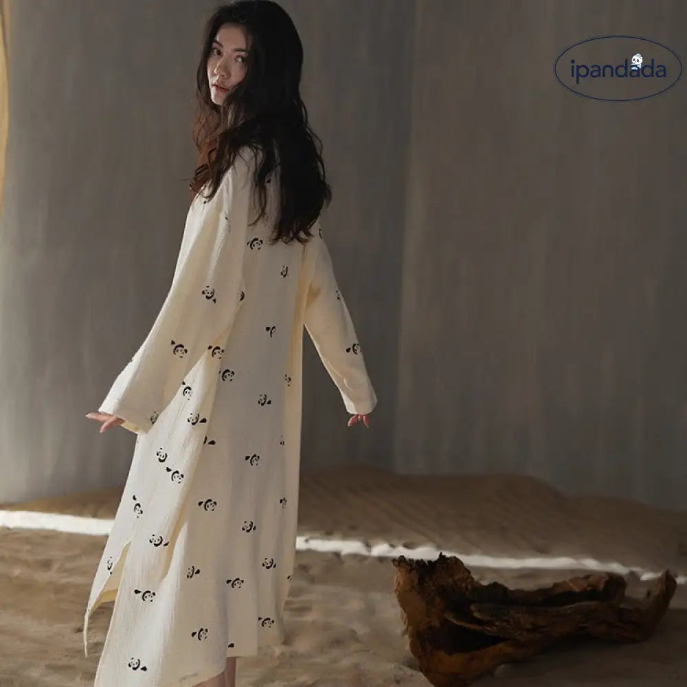 ナイトガウン ダブルガーゼ 春秋 長袖 かわいい アウター可 ルームウェア 部屋着 肌触り最高 ID4077