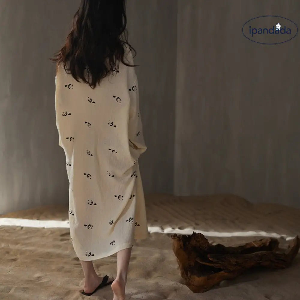 ナイトガウン ダブルガーゼ 春秋 長袖 かわいい アウター可 ルームウェア 部屋着 肌触り最高 ID4077