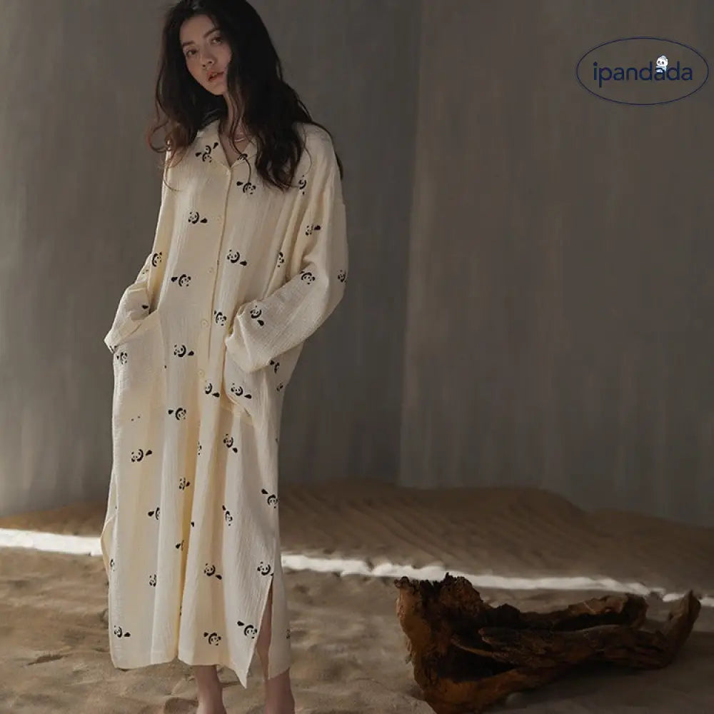 ナイトガウン ダブルガーゼ 春秋 長袖 かわいい アウター可 ルームウェア 部屋着 肌触り最高 ID4077