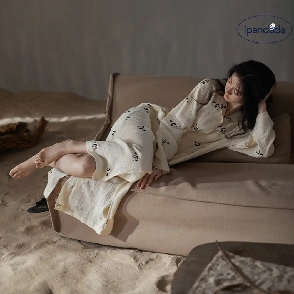 ナイトガウン ダブルガーゼ 春秋 長袖 かわいい アウター可 ルームウェア 部屋着 肌触り最高 ID4077