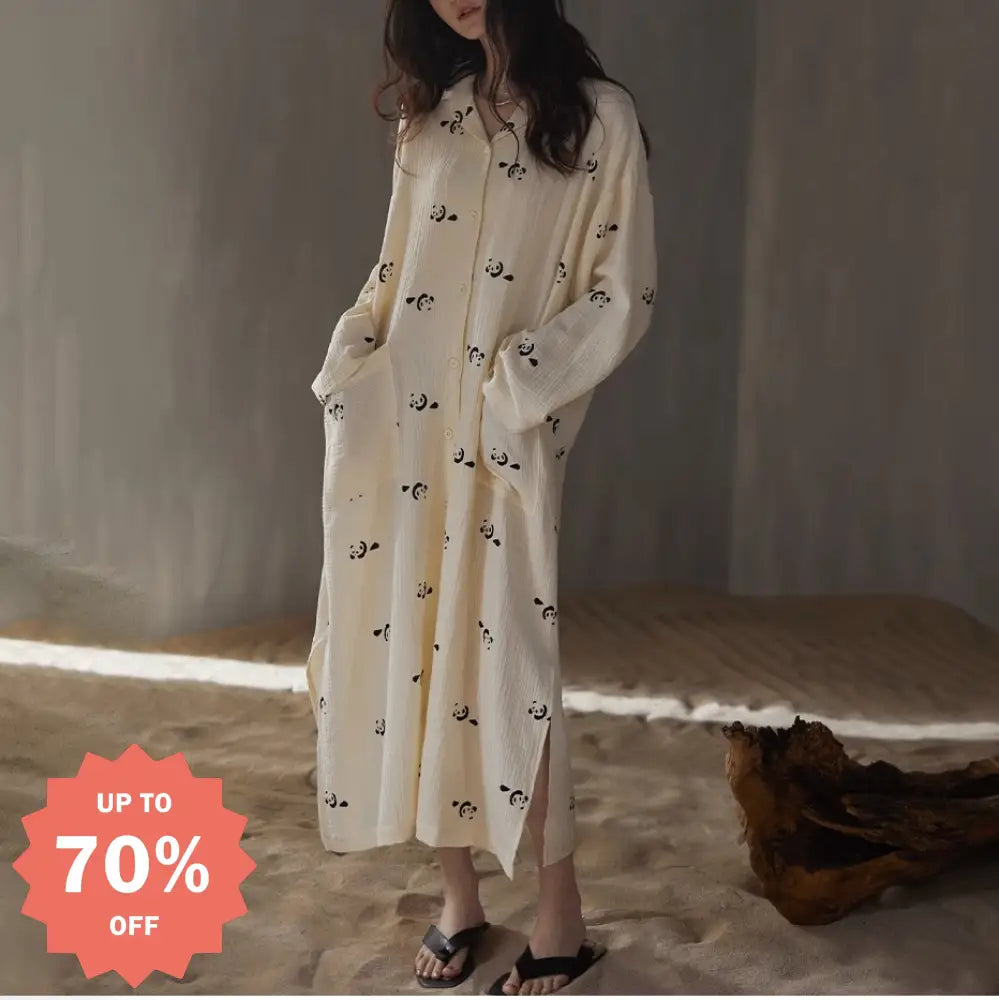 ナイトガウン ダブルガーゼ 春秋 長袖 かわいい アウター可 ルームウェア 部屋着 肌触り最高 ID4077 写真通り / M