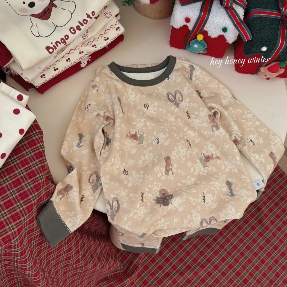 男女子供用 フリース 秋服 長袖 シャツ パンツ セット クリスマス バージョン ID3085 タイプ④ / 90cm