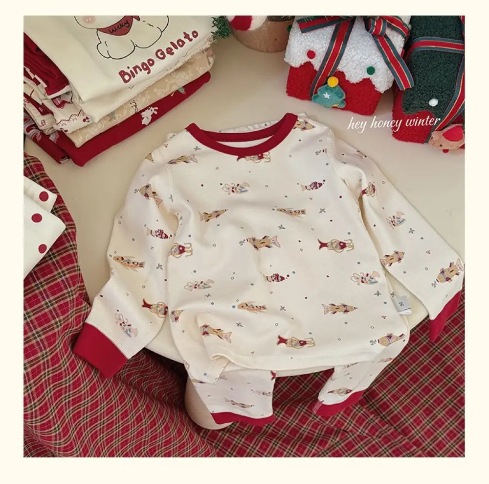 男女子供用 フリース 秋服 長袖 シャツ パンツ セット クリスマス バージョン ID3085 タイプ⑤ / 90cm