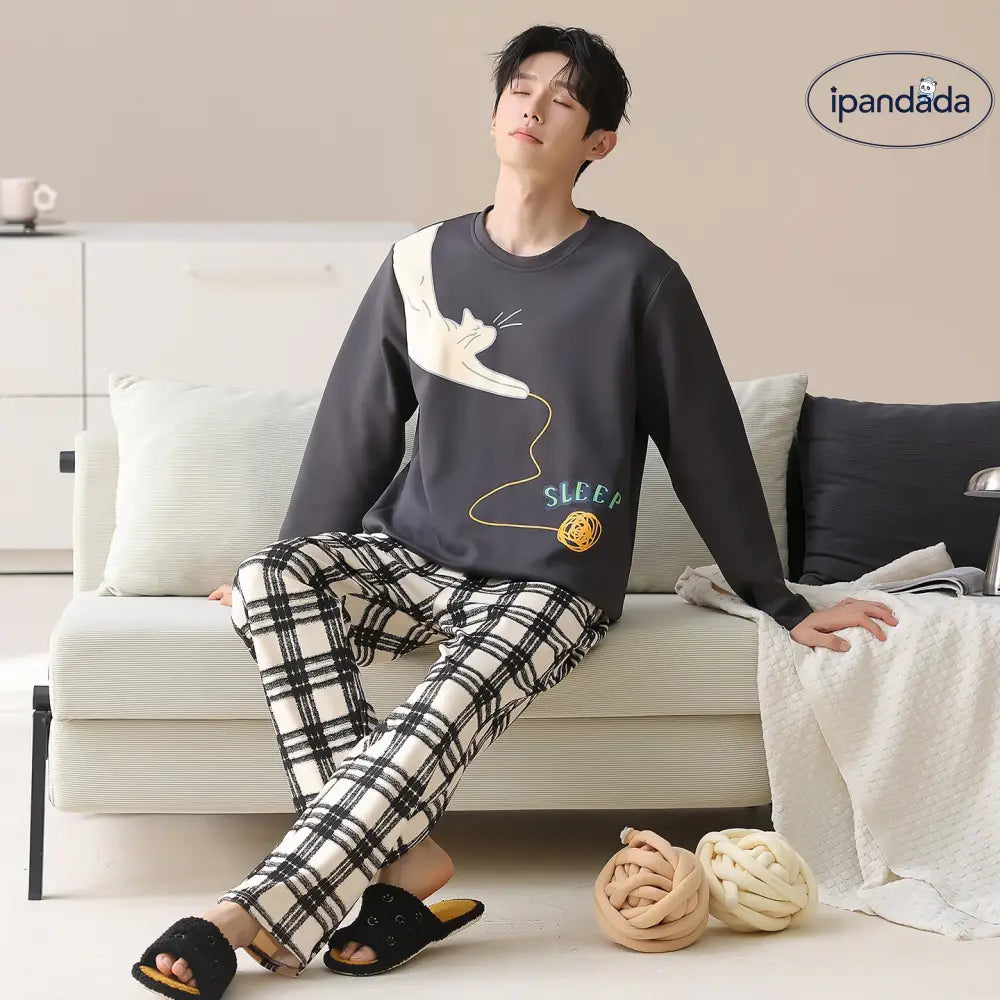 男性用 純綿 パジャマ 春秋冬モデル ゆったりフィット リラックススタイル 高級感デザイン ホームウェアセット ID3143